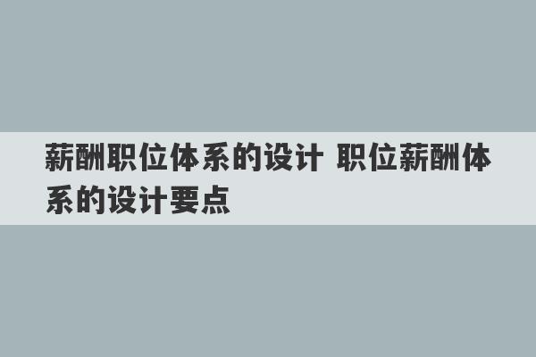 薪酬职位体系的设计 职位薪酬体系的设计要点