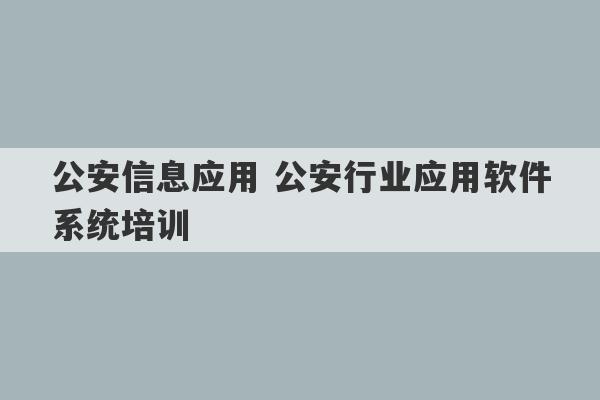 公安信息应用 公安行业应用软件系统培训