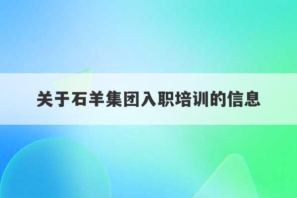 关于石羊集团入职培训的信息