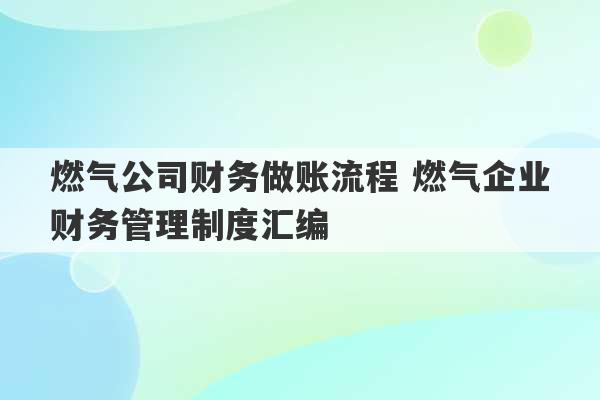 燃气公司财务做账流程 燃气企业财务管理制度汇编