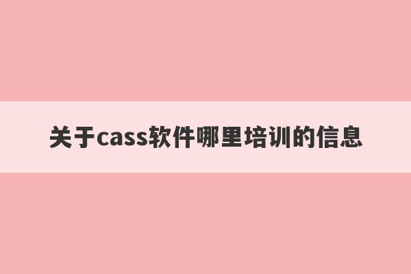 关于cass软件哪里培训的信息