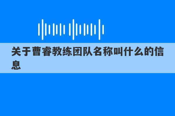 关于曹睿教练团队名称叫什么的信息