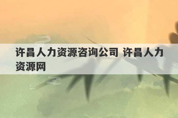 许昌人力资源咨询公司 许昌人力资源网