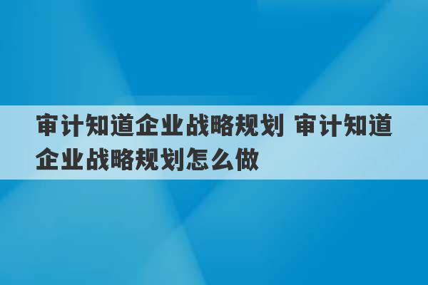 审计知道企业战略规划 审计知道企业战略规划怎么做