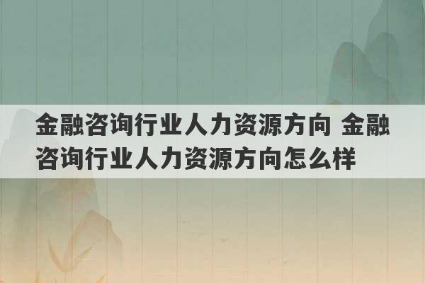 金融咨询行业人力资源方向 金融咨询行业人力资源方向怎么样