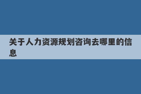 关于人力资源规划咨询去哪里的信息