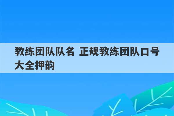 教练团队队名 正规教练团队口号大全押韵