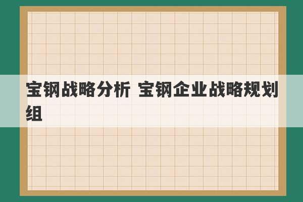 宝钢战略分析 宝钢企业战略规划组