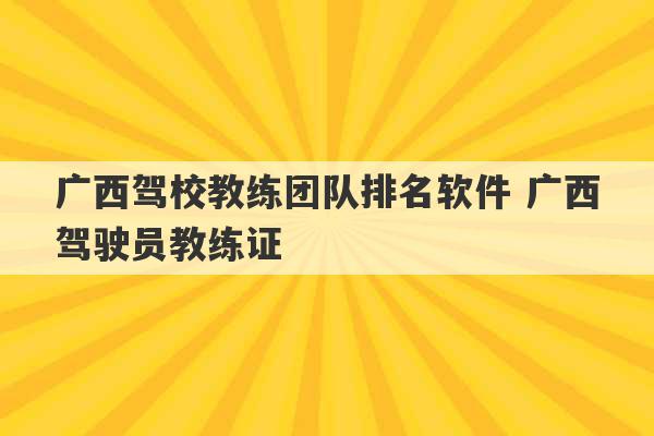 广西驾校教练团队排名软件 广西驾驶员教练证