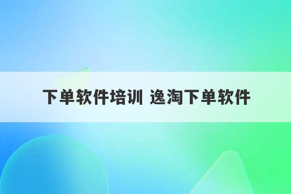 下单软件培训 逸淘下单软件