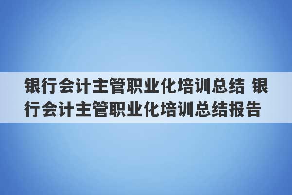 银行会计主管职业化培训总结 银行会计主管职业化培训总结报告