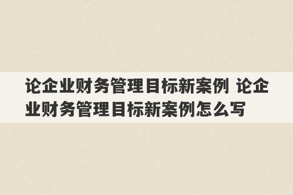 论企业财务管理目标新案例 论企业财务管理目标新案例怎么写