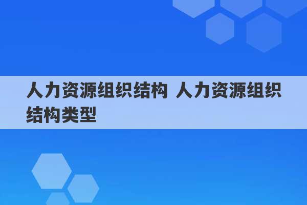 人力资源组织结构 人力资源组织结构类型