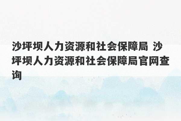 沙坪坝人力资源和社会保障局 沙坪坝人力资源和社会保障局官网查询