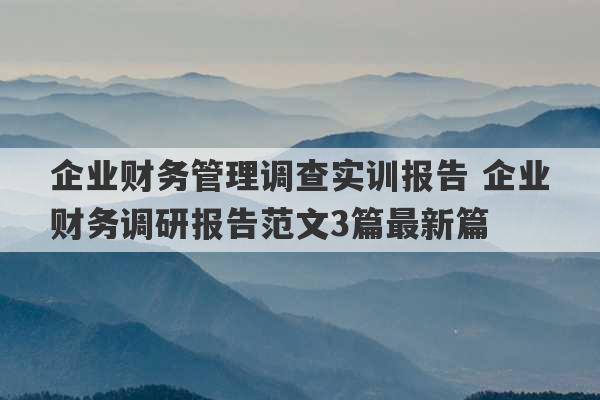 企业财务管理调查实训报告 企业财务调研报告范文3篇最新篇