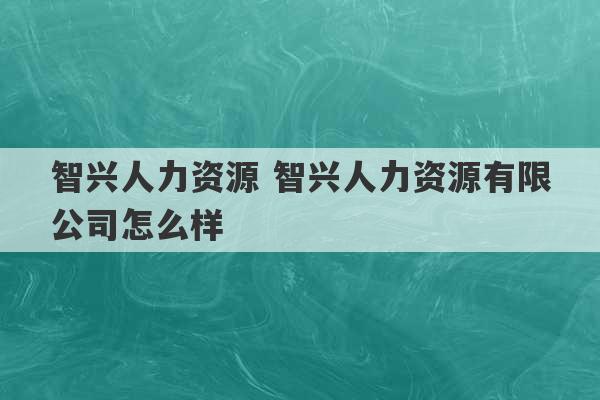 智兴人力资源 智兴人力资源有限公司怎么样