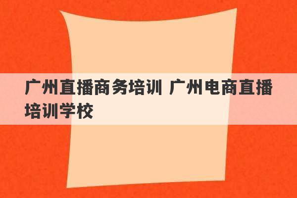 广州直播商务培训 广州电商直播培训学校