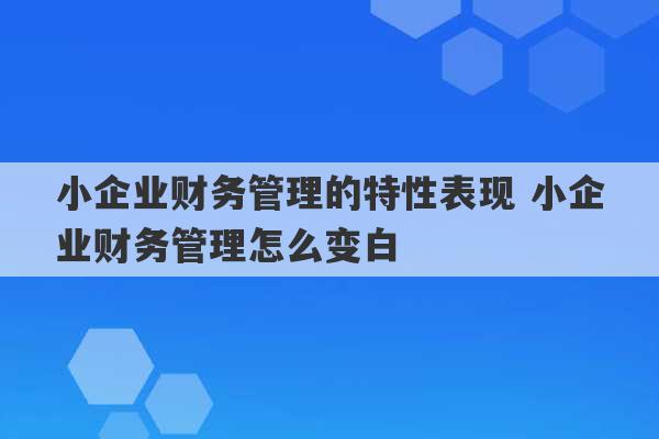 小企业财务管理的特性表现 小企业财务管理怎么变白