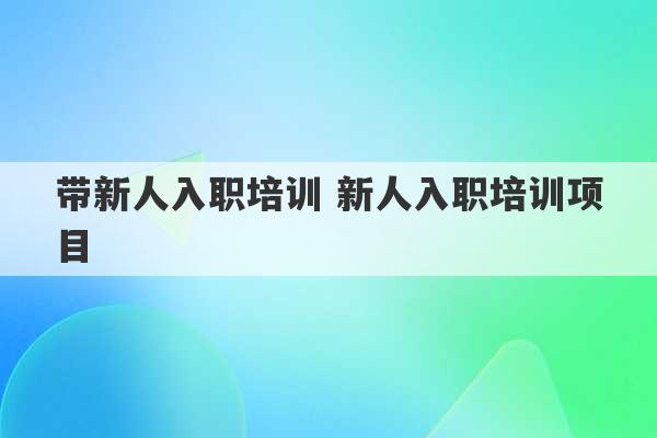 带新人入职培训 新人入职培训项目