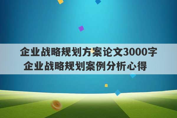 企业战略规划方案论文3000字 企业战略规划案例分析心得