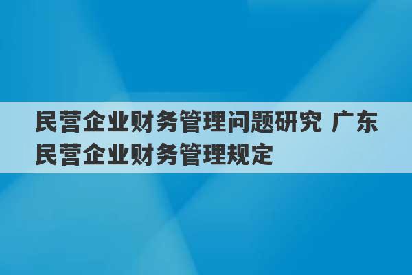 民营企业财务管理问题研究 广东民营企业财务管理规定