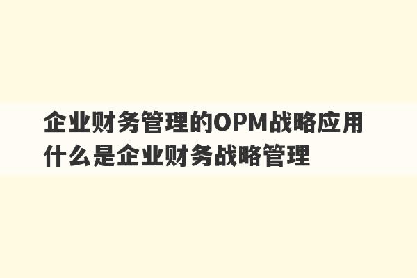 企业财务管理的OPM战略应用 什么是企业财务战略管理