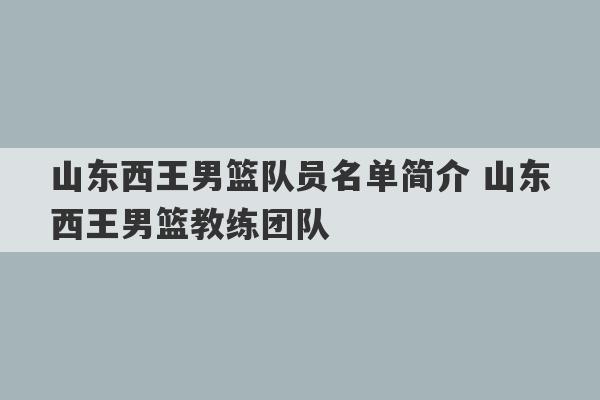 山东西王男篮队员名单简介 山东西王男篮教练团队