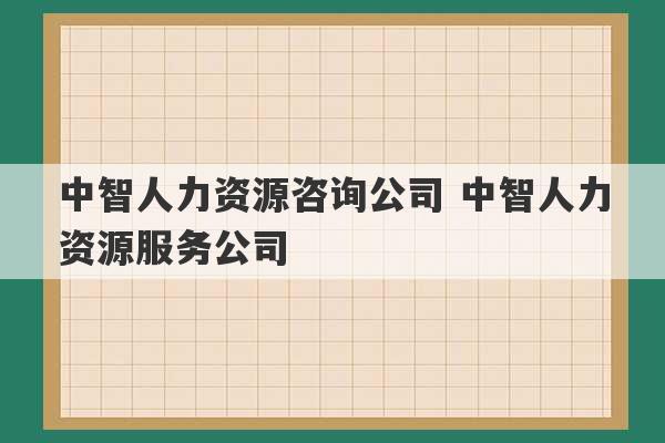 中智人力资源咨询公司 中智人力资源服务公司