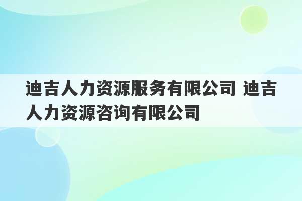 迪吉人力资源服务有限公司 迪吉人力资源咨询有限公司