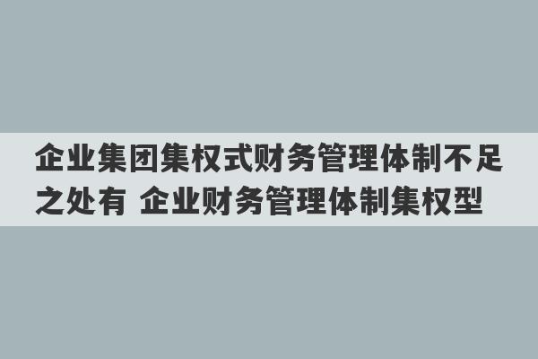 企业集团集权式财务管理体制不足之处有 企业财务管理体制集权型