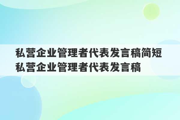 私营企业管理者代表发言稿简短 私营企业管理者代表发言稿