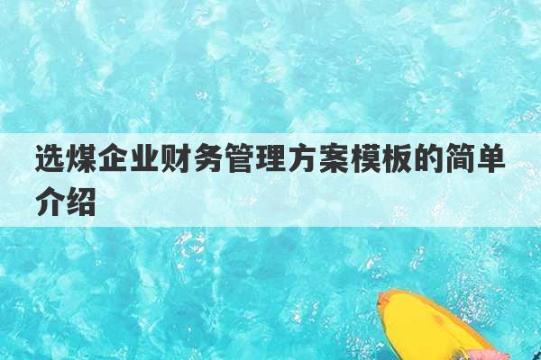 选煤企业财务管理方案模板的简单介绍