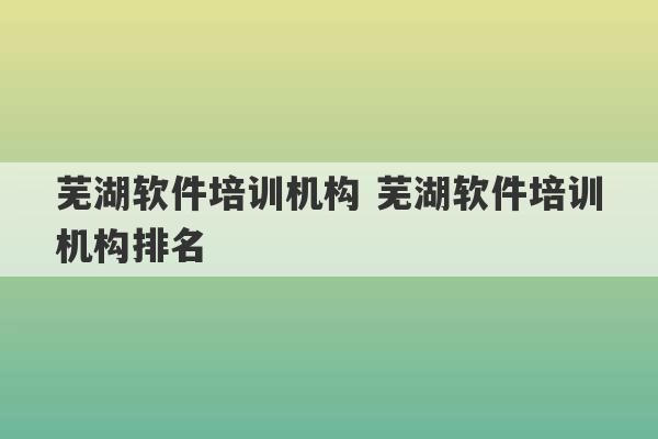 芜湖软件培训机构 芜湖软件培训机构排名