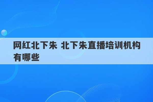 网红北下朱 北下朱直播培训机构有哪些