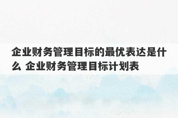 企业财务管理目标的最优表达是什么 企业财务管理目标计划表