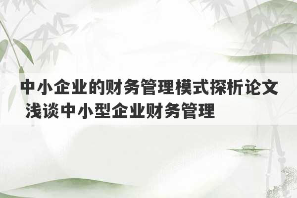 中小企业的财务管理模式探析论文 浅谈中小型企业财务管理