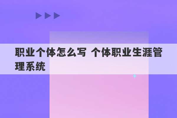 职业个体怎么写 个体职业生涯管理系统