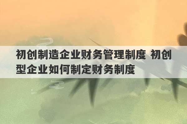 初创制造企业财务管理制度 初创型企业如何制定财务制度