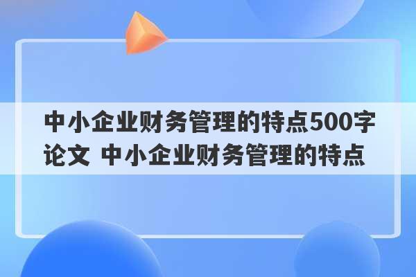 中小企业财务管理的特点500字论文 中小企业财务管理的特点