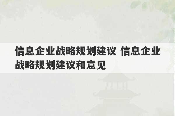 信息企业战略规划建议 信息企业战略规划建议和意见