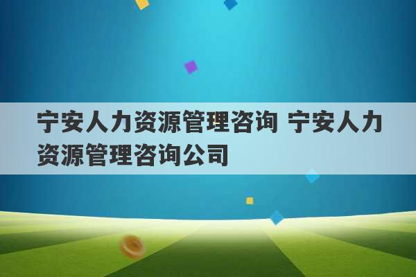 宁安人力资源管理咨询 宁安人力资源管理咨询公司