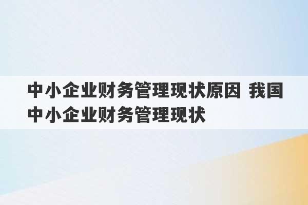 中小企业财务管理现状原因 我国中小企业财务管理现状