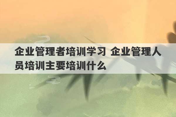 企业管理者培训学习 企业管理人员培训主要培训什么