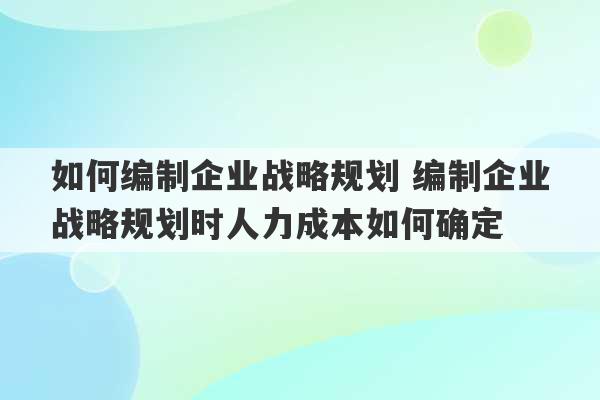 如何编制企业战略规划 编制企业战略规划时人力成本如何确定