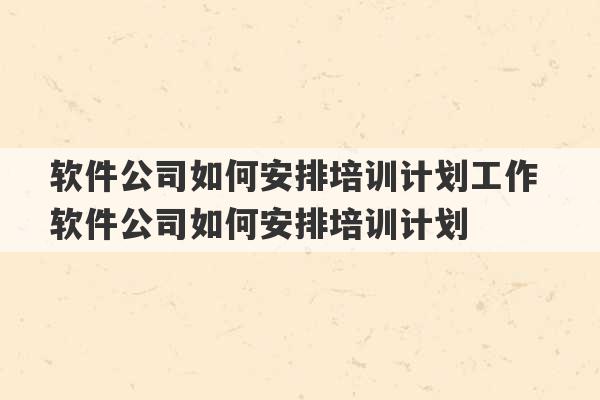 软件公司如何安排培训计划工作 软件公司如何安排培训计划