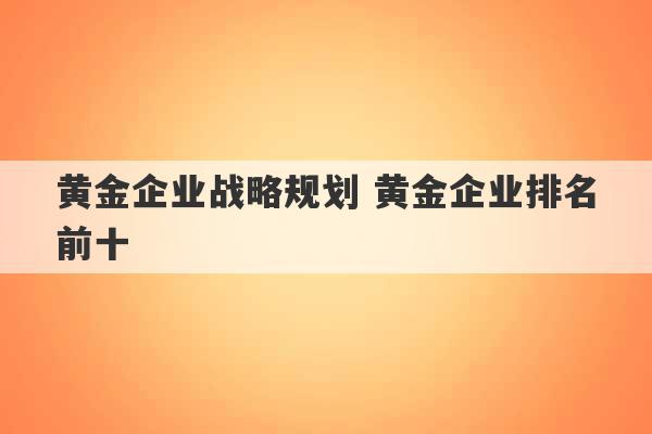 黄金企业战略规划 黄金企业排名前十