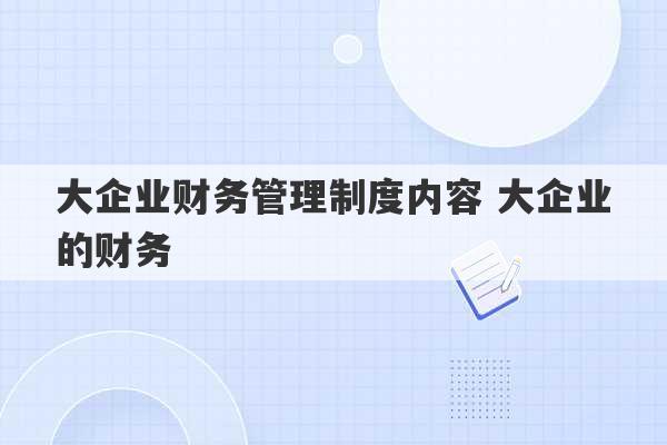 大企业财务管理制度内容 大企业的财务