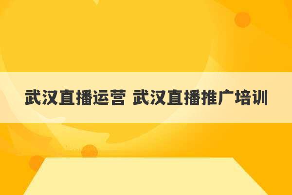 武汉直播运营 武汉直播推广培训