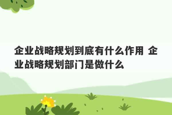 企业战略规划到底有什么作用 企业战略规划部门是做什么