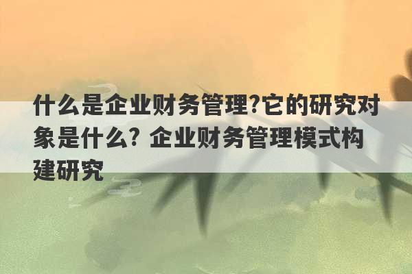 什么是企业财务管理?它的研究对象是什么? 企业财务管理模式构建研究